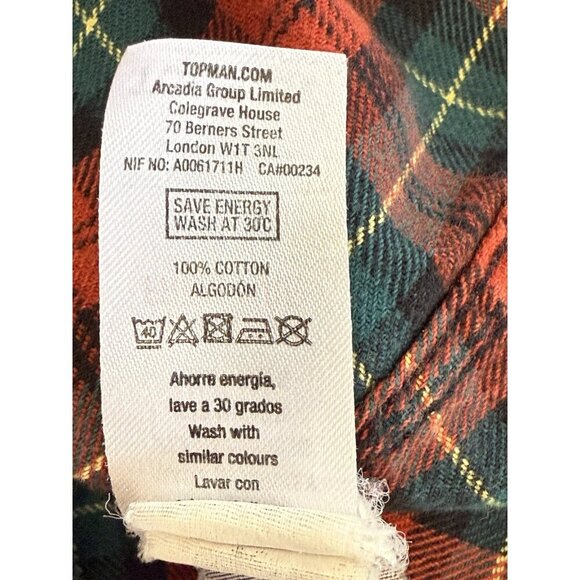 Topman Mens Flannel Plaid Button Up Shirt~Size Medium~Red Green Long Sleeve - Picture 7 of 7